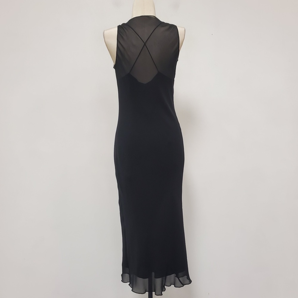 Banana Republic Black Silk Midi Dress 0 Cowl Neck 90s Minimalist Bias Cut Slip - Picture 3 of 11